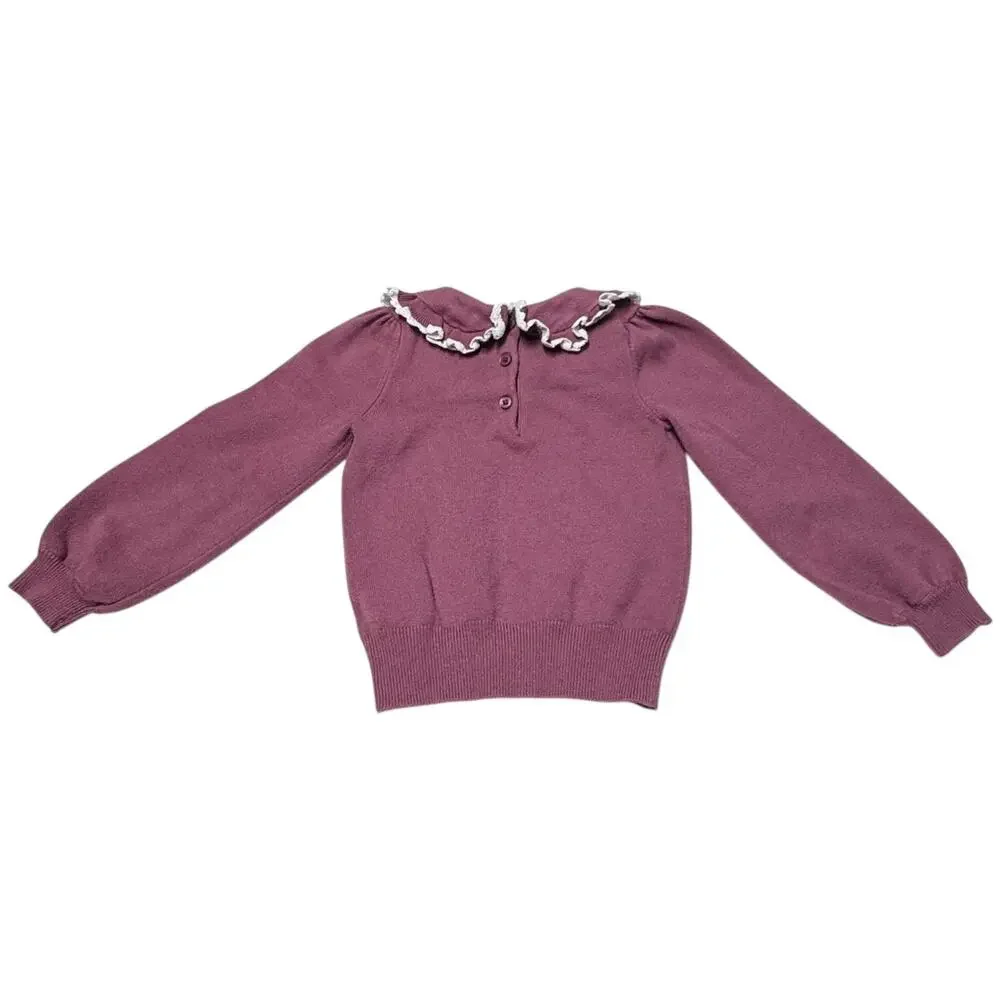Janie and Jack Floral Ruffle Collar Sweater Mauve Pink White 4